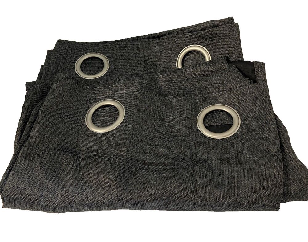 Ikea Sun Zero Emory Gray 2 Pc Room Darkening Grommet Curtain Panels Each 26 x63
